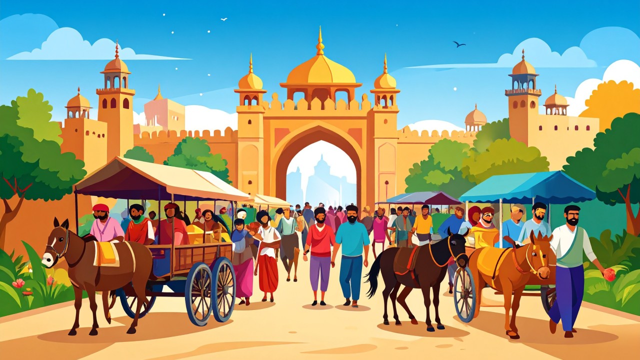 Illustrations by Firefly. Look at all the people crossing into the city.