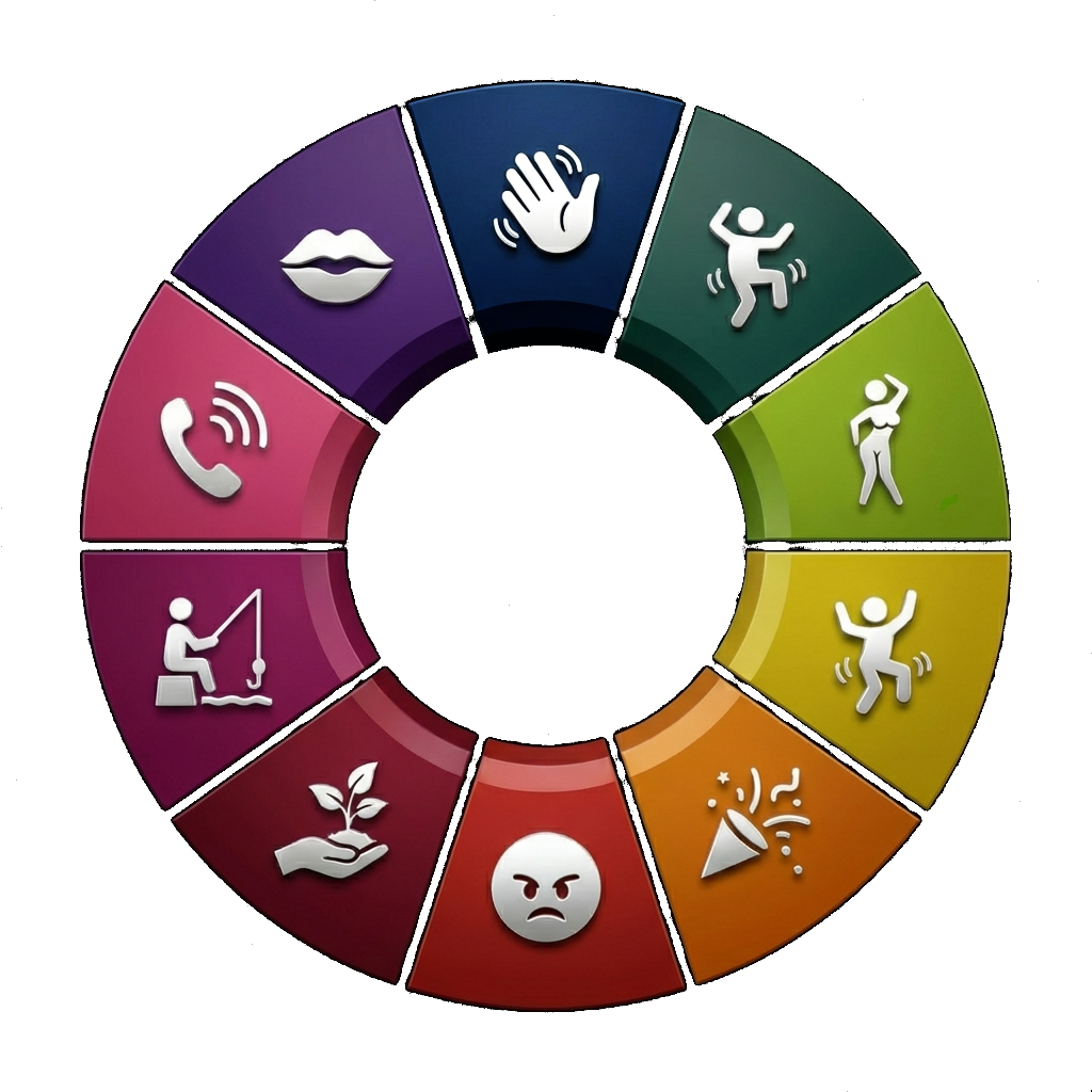 The radial pie menu with 10 social emotes